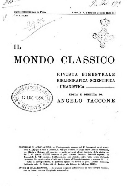 Il mondo classico rivista bimestrale bibliografica, scientifica, umanistica