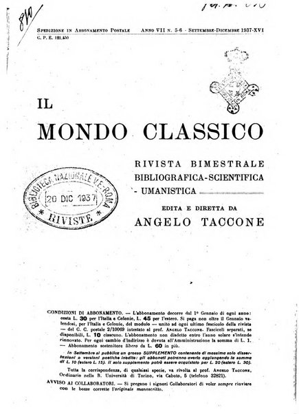 Il mondo classico rivista bimestrale bibliografica, scientifica, umanistica