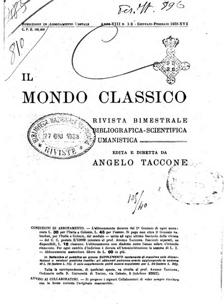 Il mondo classico rivista bimestrale bibliografica, scientifica, umanistica