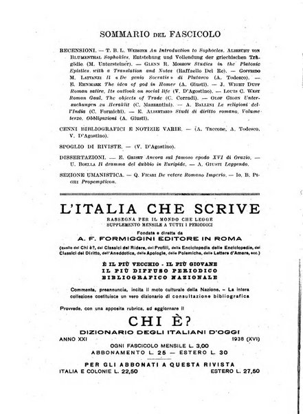 Il mondo classico rivista bimestrale bibliografica, scientifica, umanistica