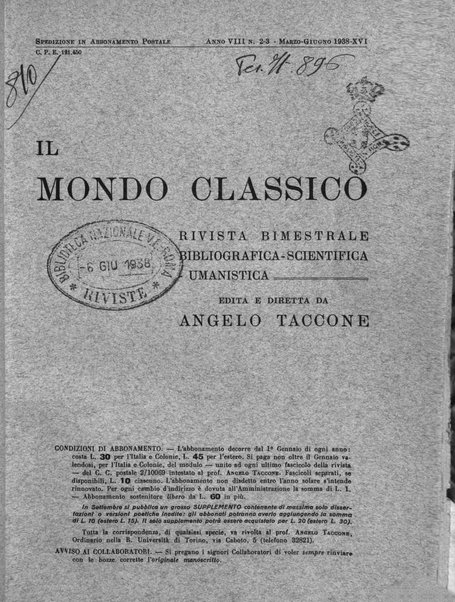 Il mondo classico rivista bimestrale bibliografica, scientifica, umanistica