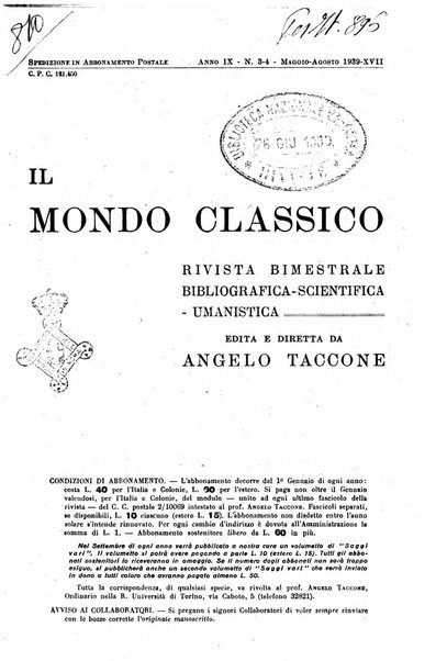 Il mondo classico rivista bimestrale bibliografica, scientifica, umanistica