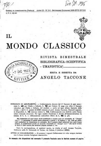 Il mondo classico rivista bimestrale bibliografica, scientifica, umanistica