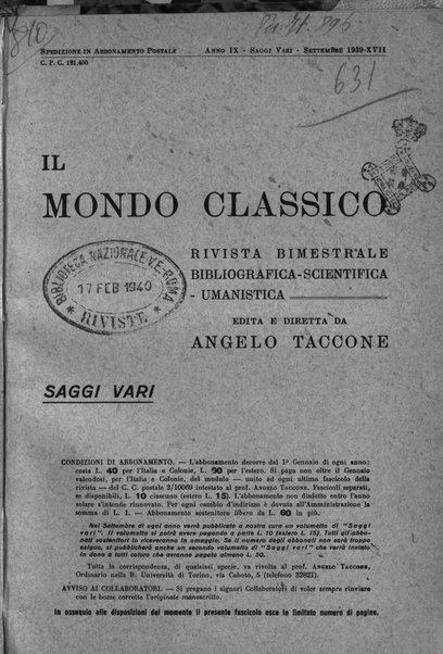 Il mondo classico rivista bimestrale bibliografica, scientifica, umanistica