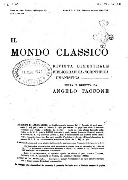 Il mondo classico rivista bimestrale bibliografica, scientifica, umanistica