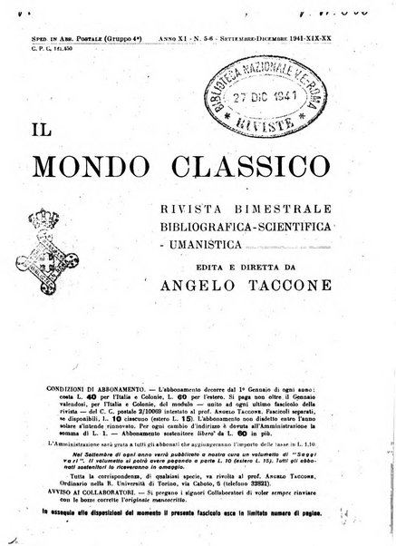 Il mondo classico rivista bimestrale bibliografica, scientifica, umanistica