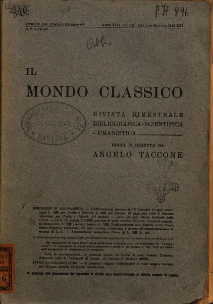 Il mondo classico rivista bimestrale bibliografica, scientifica, umanistica