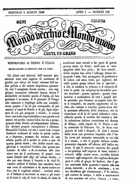 Mondo vecchio e mondo nuovo : ogni giorno costa un grano