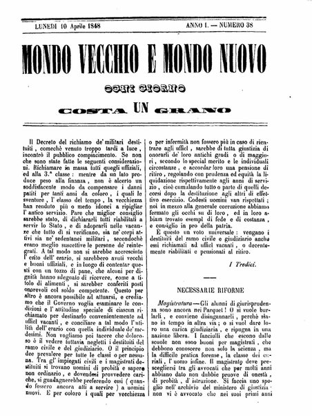 Mondo vecchio e mondo nuovo : ogni giorno costa un grano