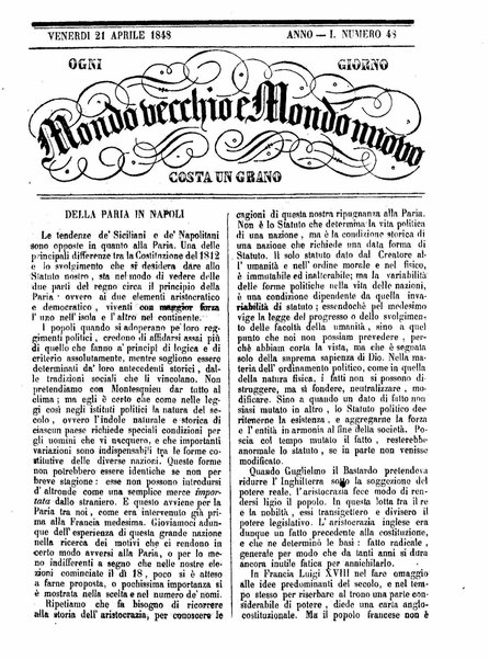 Mondo vecchio e mondo nuovo : ogni giorno costa un grano