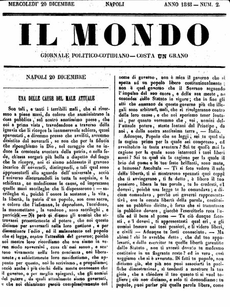 Mondo vecchio e mondo nuovo : ogni giorno costa un grano