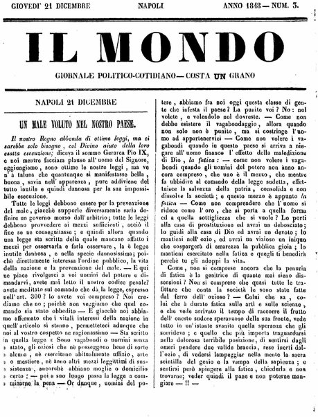 Mondo vecchio e mondo nuovo : ogni giorno costa un grano