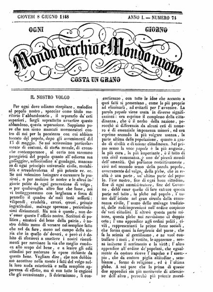 Mondo vecchio e mondo nuovo : ogni giorno costa un grano