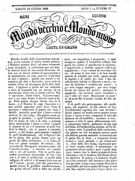 Mondo vecchio e mondo nuovo : ogni giorno costa un grano