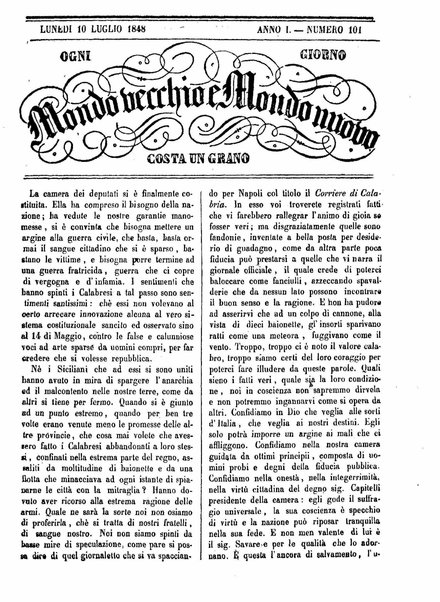 Mondo vecchio e mondo nuovo : ogni giorno costa un grano