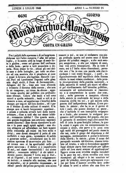 Mondo vecchio e mondo nuovo : ogni giorno costa un grano