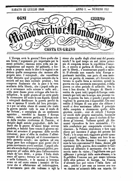 Mondo vecchio e mondo nuovo : ogni giorno costa un grano