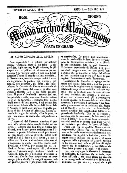 Mondo vecchio e mondo nuovo : ogni giorno costa un grano