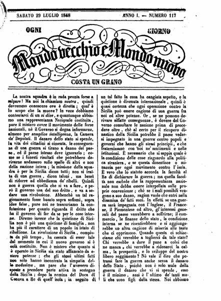 Mondo vecchio e mondo nuovo : ogni giorno costa un grano