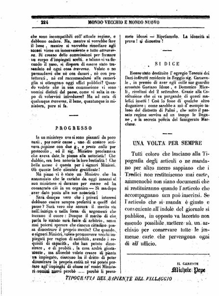 Mondo vecchio e mondo nuovo : ogni giorno costa un grano