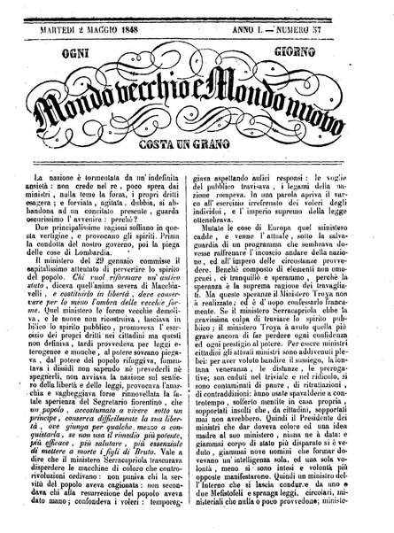 Mondo vecchio e mondo nuovo : ogni giorno costa un grano