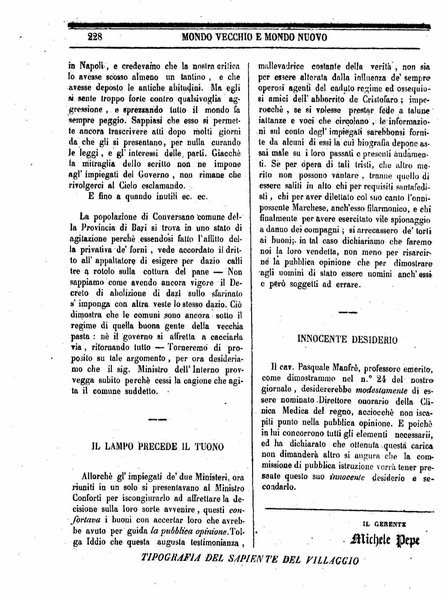 Mondo vecchio e mondo nuovo : ogni giorno costa un grano