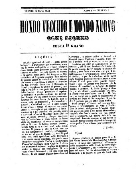 Mondo vecchio e mondo nuovo ogni giorno costa un grano