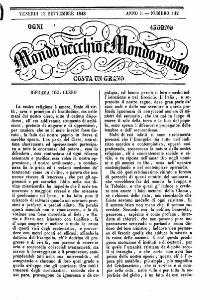 Mondo vecchio e mondo nuovo : ogni giorno costa un grano