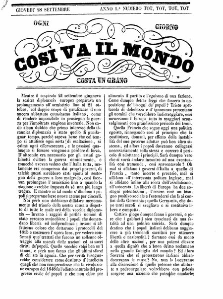 Mondo vecchio e mondo nuovo : ogni giorno costa un grano