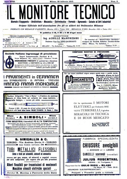 Il monitore tecnico giornale d'architettura, d'Ingegneria civile ed industriale, d'edilizia ed arti affini