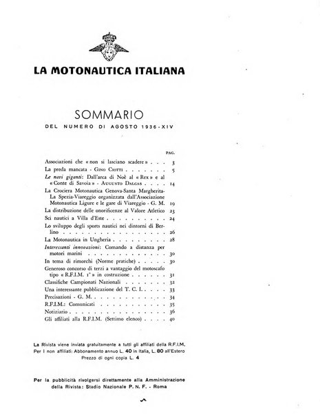 La motonautica italiana rivista ufficiale della reale Federazione italiana motonautica