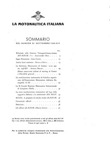 La motonautica italiana rivista ufficiale della reale Federazione italiana motonautica