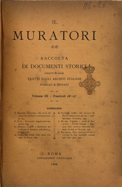 Il Muratori raccolta di documenti storici inediti o rari tratti dagli archivi italiani pubblici e privati