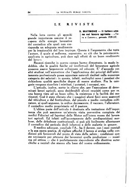 La mutualita rurale fascista rivista mensile della Federazione fascista mutue di malattia per i lavoratori agricoli