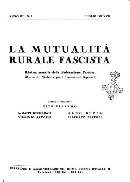 La mutualita rurale fascista rivista mensile della Federazione fascista mutue di malattia per i lavoratori agricoli