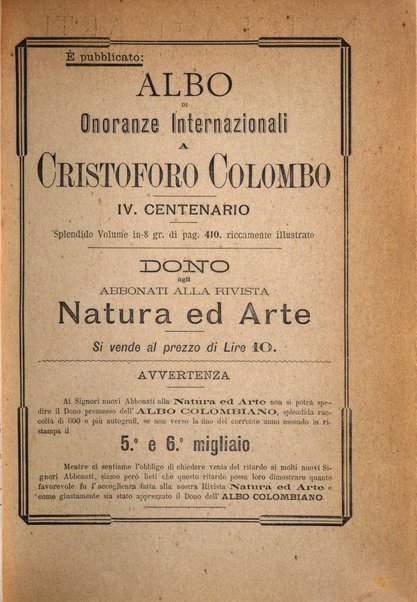 Natura ed arte rivista illustrata quindicinale italiana e straniera di scienze, lettere ed arti