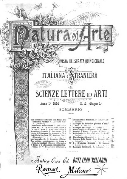 Natura ed arte rivista illustrata quindicinale italiana e straniera di scienze, lettere ed arti