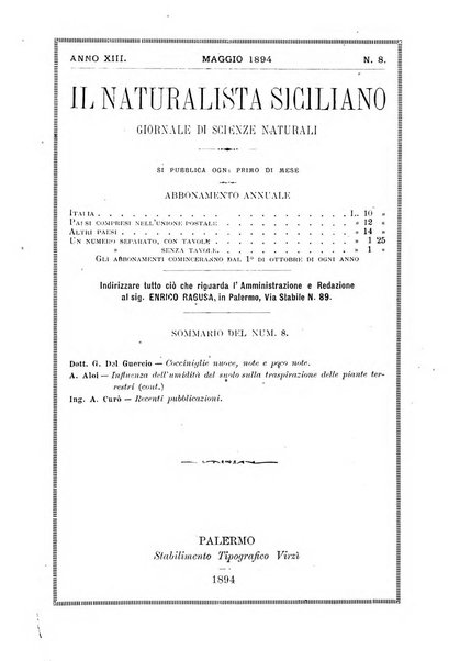 Il naturalista siciliano giornale di scienze naturali