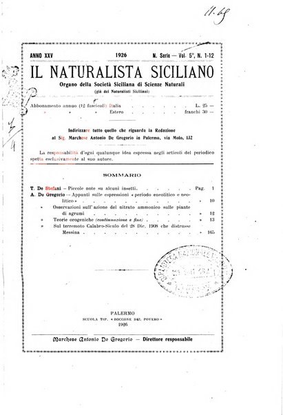 Il naturalista siciliano giornale di scienze naturali