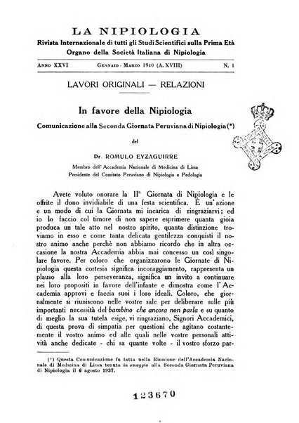 La nipiologia rivista internazionale trimestrale di tutti gli studi scientifici sulla prima età