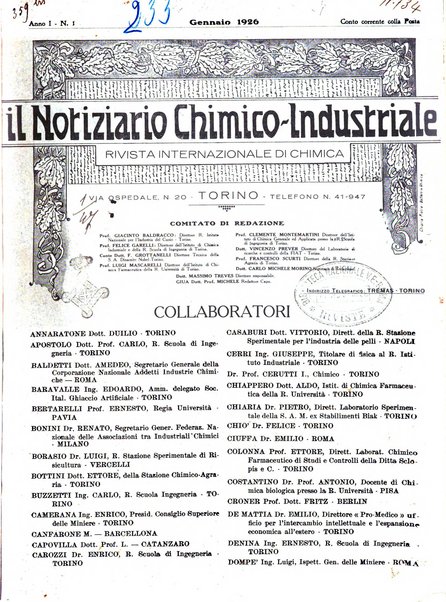 Il notiziario chimico industriale rivista internazionale di chimica