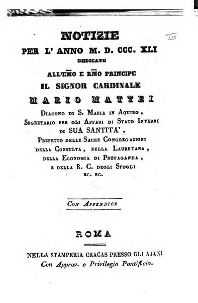 Notizie per l'anno ... secondo il martirologio romano..