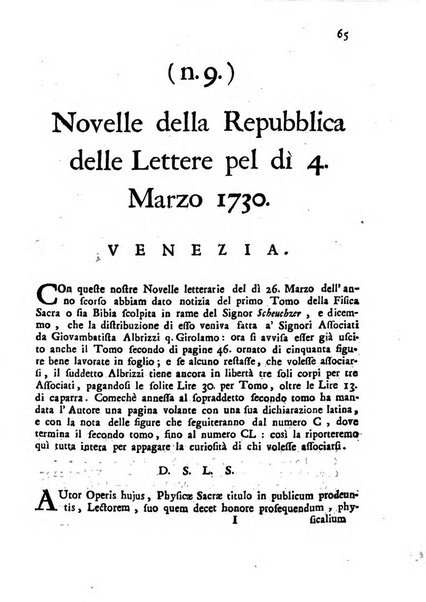 Novelle della Repubblica delle lettere dell'anno ..., pubblicate sotto gli auspizj di sua eccellenza ...