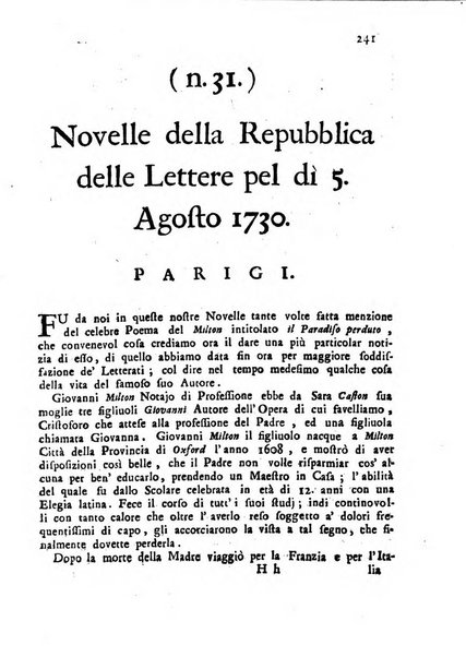 Novelle della Repubblica delle lettere dell'anno ..., pubblicate sotto gli auspizj di sua eccellenza ...