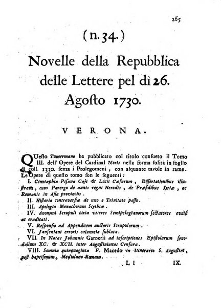 Novelle della Repubblica delle lettere dell'anno ..., pubblicate sotto gli auspizj di sua eccellenza ...