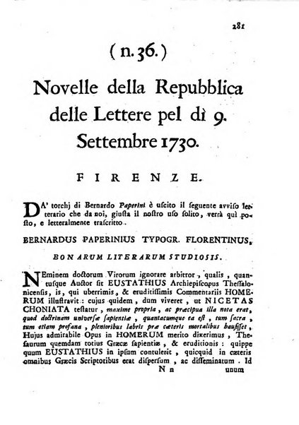 Novelle della Repubblica delle lettere dell'anno ..., pubblicate sotto gli auspizj di sua eccellenza ...