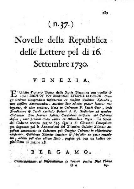 Novelle della Repubblica delle lettere dell'anno ..., pubblicate sotto gli auspizj di sua eccellenza ...