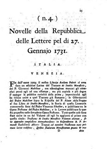 Novelle della Repubblica delle lettere dell'anno ..., pubblicate sotto gli auspizj di sua eccellenza ...