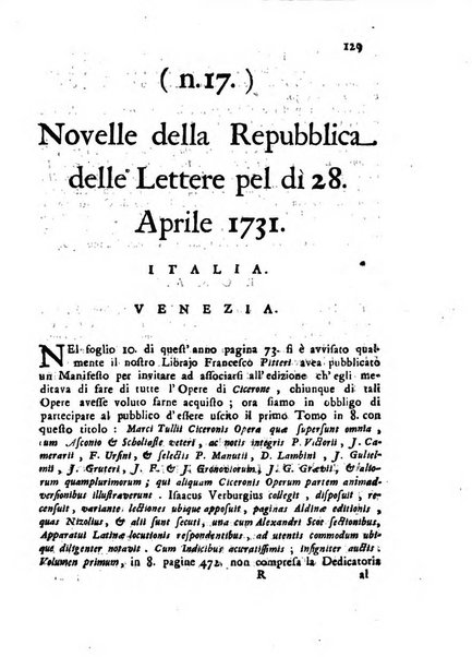 Novelle della Repubblica delle lettere dell'anno ..., pubblicate sotto gli auspizj di sua eccellenza ...