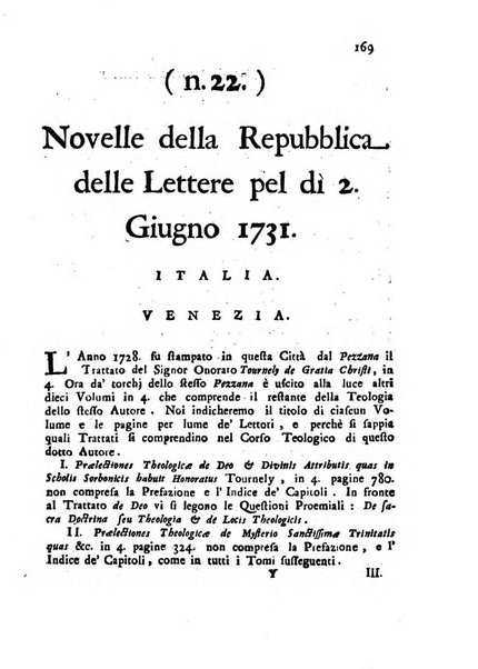 Novelle della Repubblica delle lettere dell'anno ..., pubblicate sotto gli auspizj di sua eccellenza ...